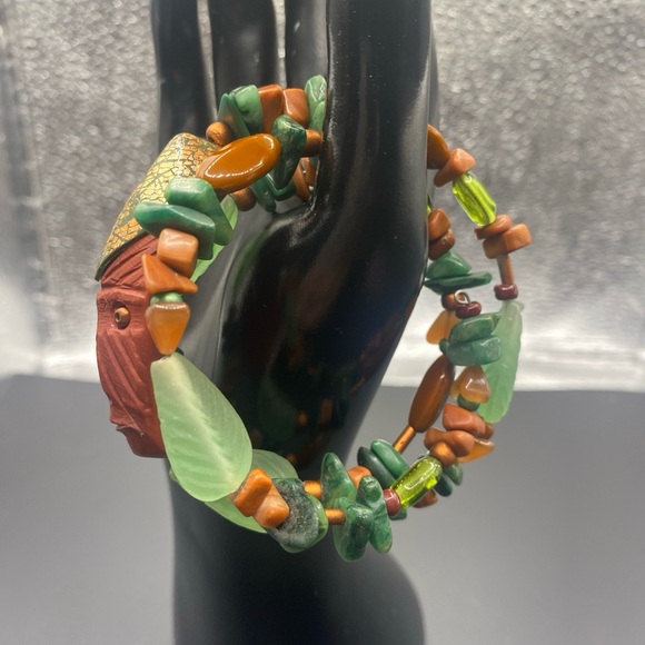 Wrap  Bracelet of Natural Stones Hand Carved Aztec Figure - Picture 10 of 10